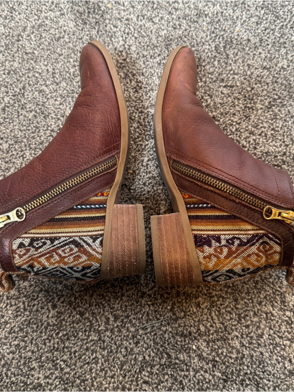 inkkas Brown Leather Ankle Booties with Patterned Heel Panel - Picture 7 of 9